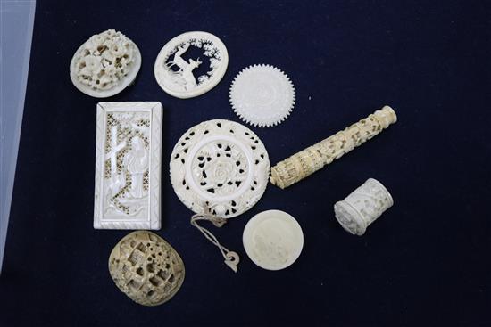 A group of Chinese and Indian ivory figures and ornaments, 19th / early 20th century